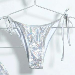 🌈 NWOT Romwe Silver Holographic Bikini Bottoms